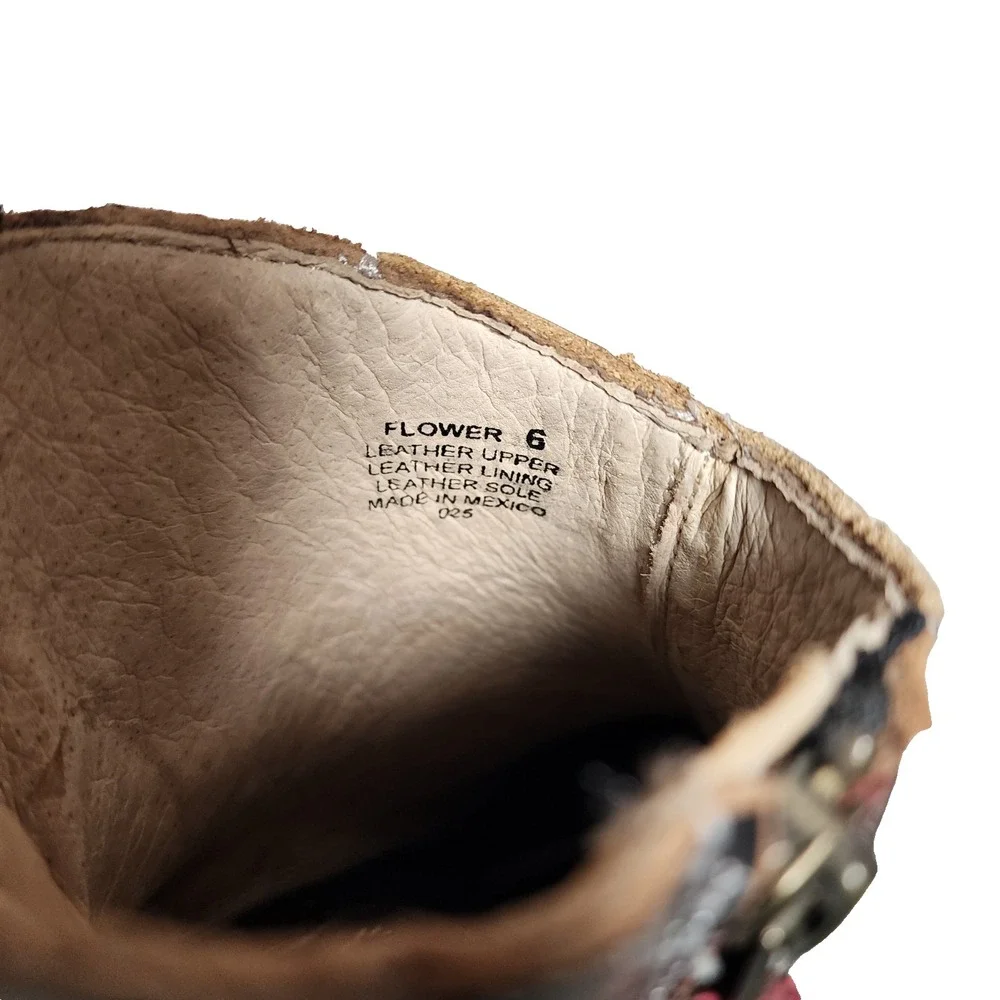 Freebird Flower Ankle Boot Leather Made In Mexico Stitch Detail Block Heel - Picture 9 of 11